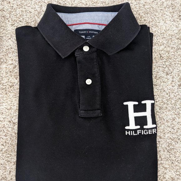 Tommy Hilfiger Men's Custom Fit Polo - Color Black - Size L - Picture 1 of 3